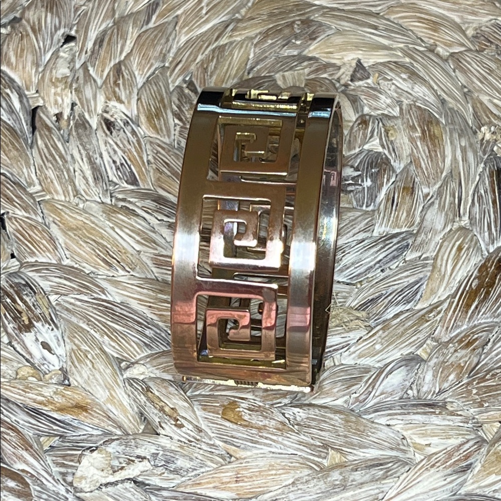 Brass or Copper‎ Greek Key Wide Spring Cuff Bracelet